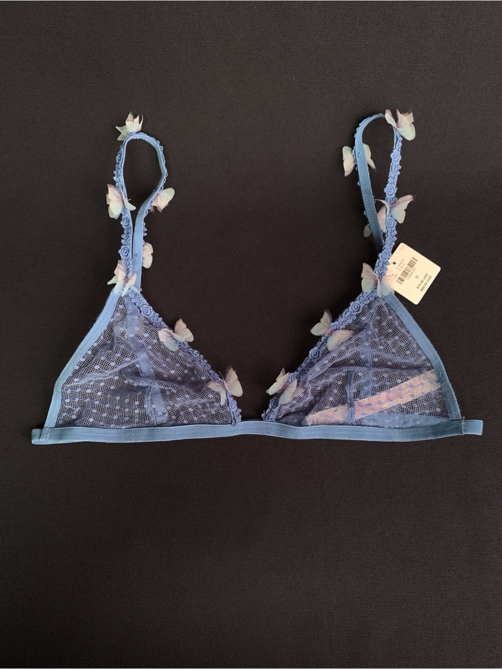 LYREBIRD from ANTHROPOLOGIE Butterfly Mesh Bralette Lace Bra MEDIUM Blue NWT